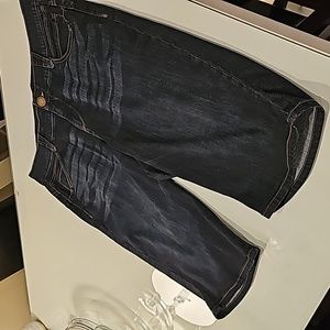 STITCH-FIX painted ruching Stretch Denim Capri zip up Short with 6 pockets sz20